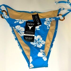 Bikini bottom NWT Brazilian coverage aqua hibscus print side tie size M